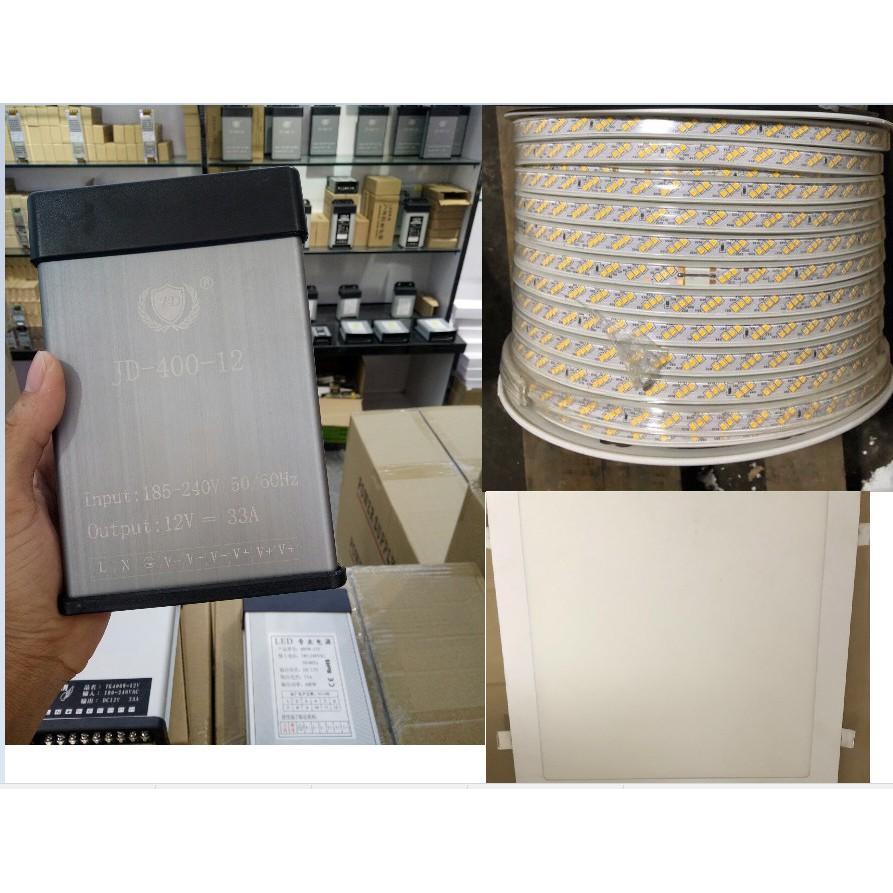 Combo Hoàn thiện: 20 đèn siêu mỏng vuông KT 300x300; 1 cuộn dây led 3 hàng , 4 nguồn !2v - 33A, 10 nguồn led