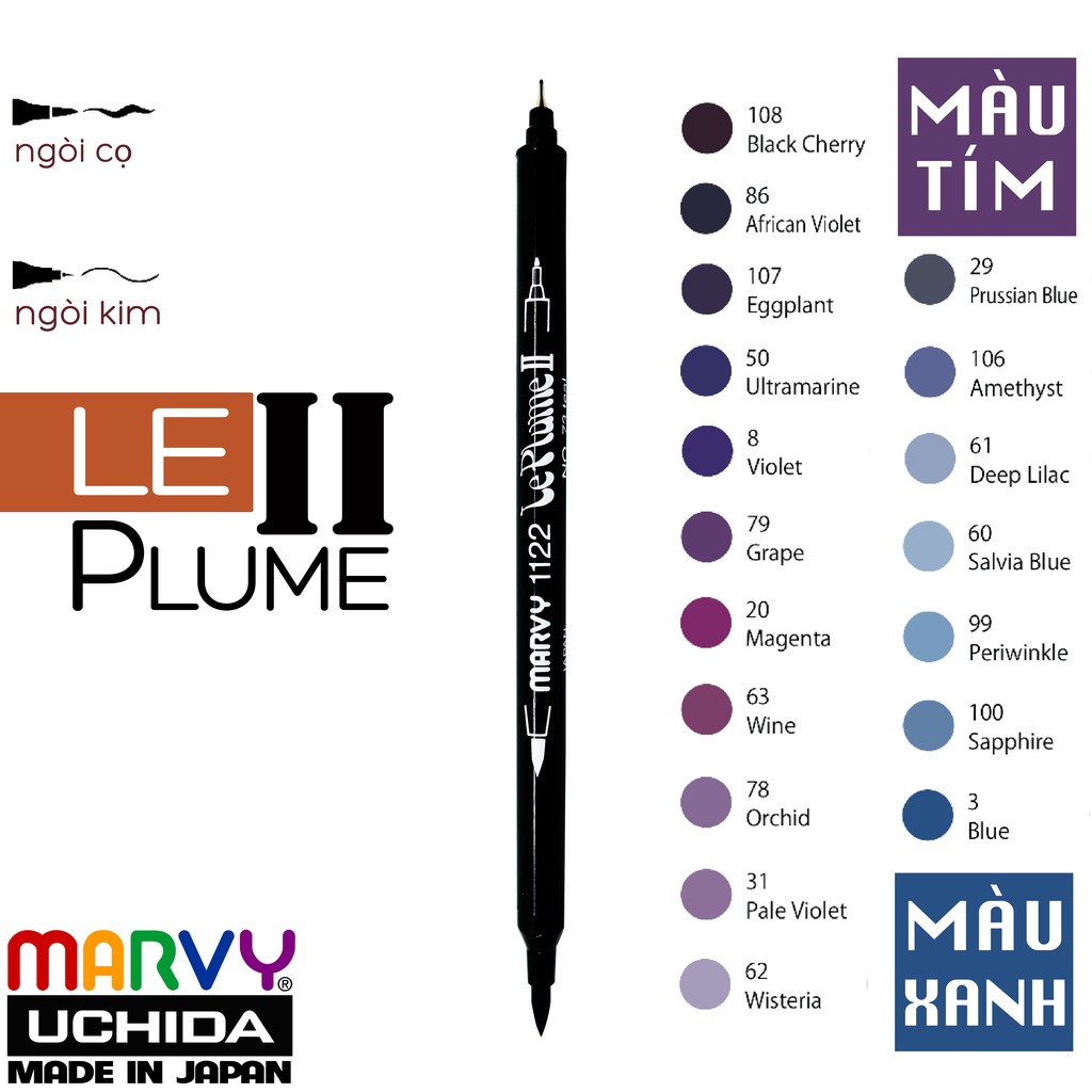 Bút Lông Hai Đầu MARVY 1122 Tone Xanh Tím