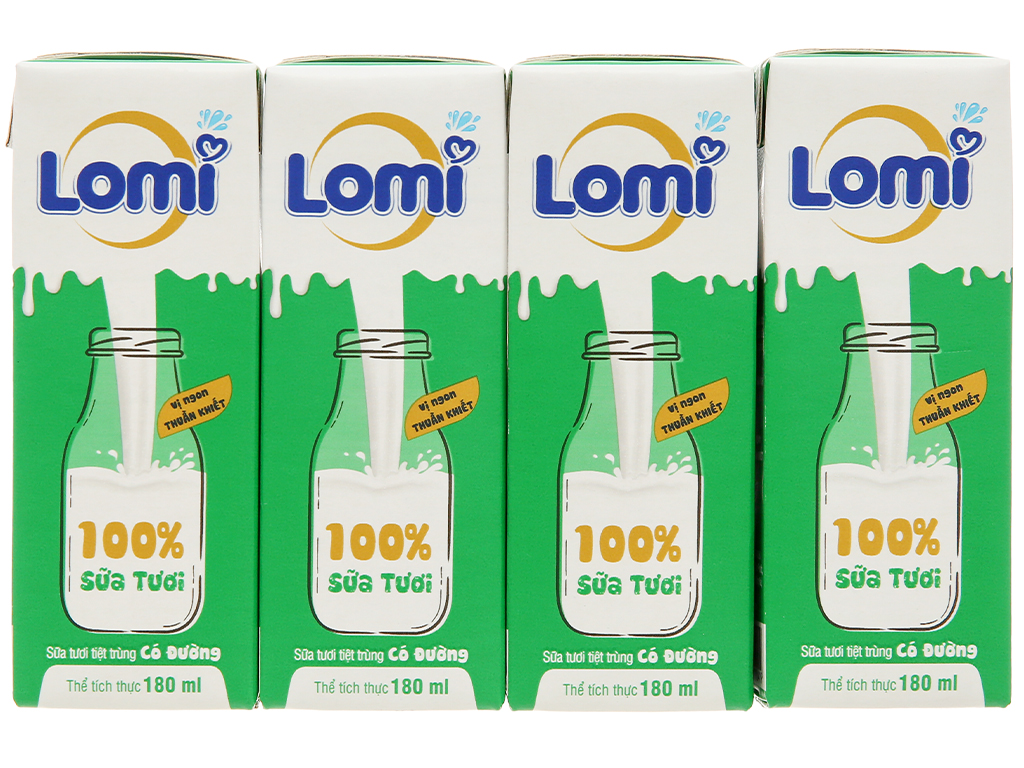 Lốc 4 Hộp Sữa Tươi Tiệt Trùng Có Đường Lomi 180ml