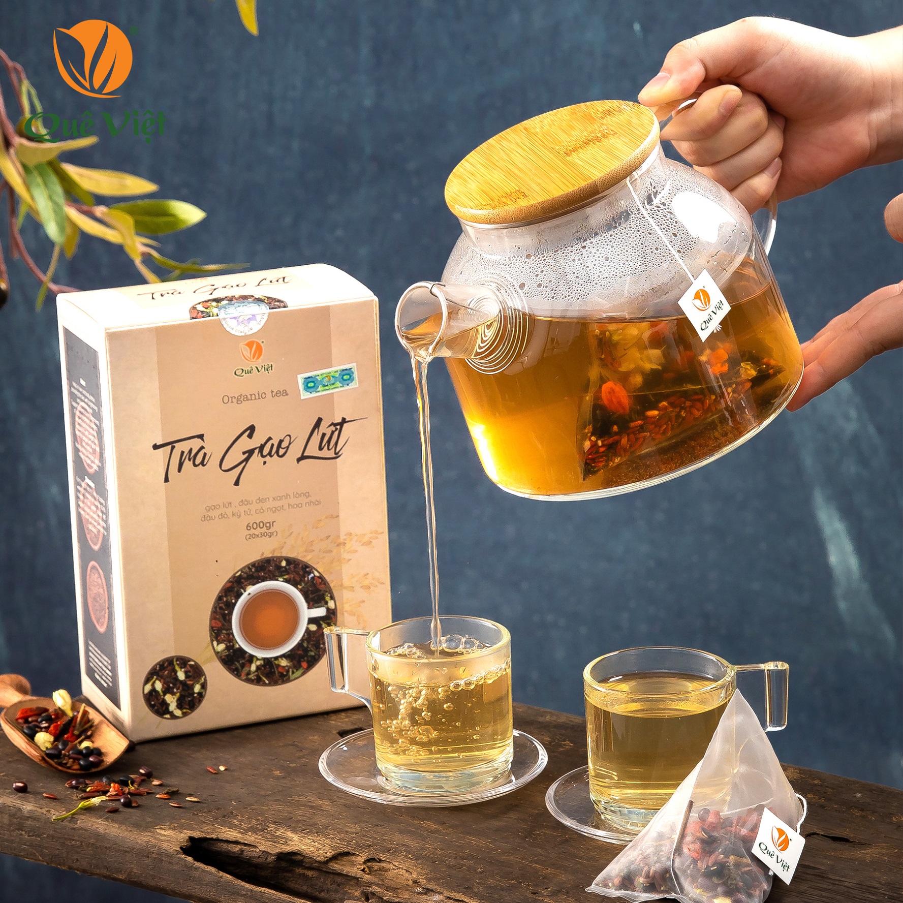 Combo 5 hộp Trà gạo lứt Quê Việt + Tặng 1 hộp sữa hạt dinh dưỡng 259k (5 Hộp x 600gr)