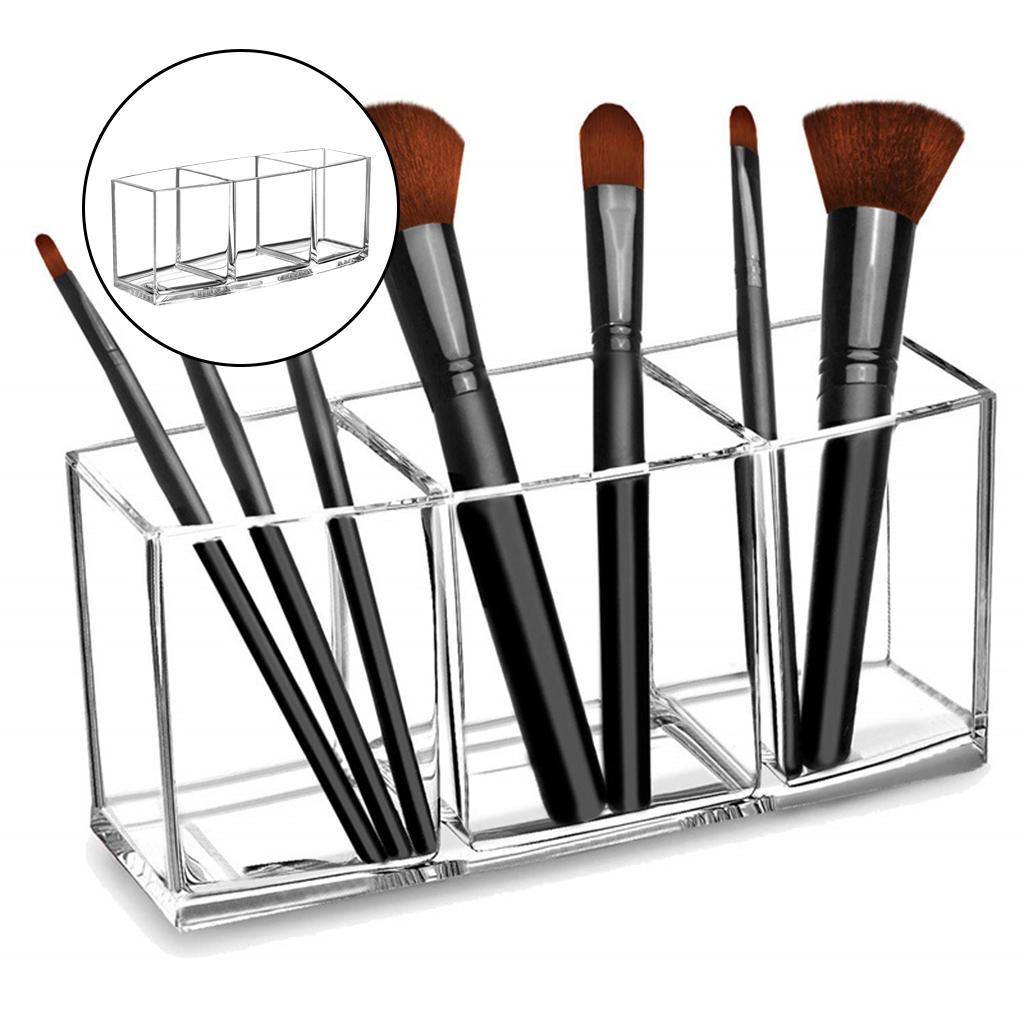 Clear Acrylic 3 Slot Holder Brush Makeup Cosmetic Organizer