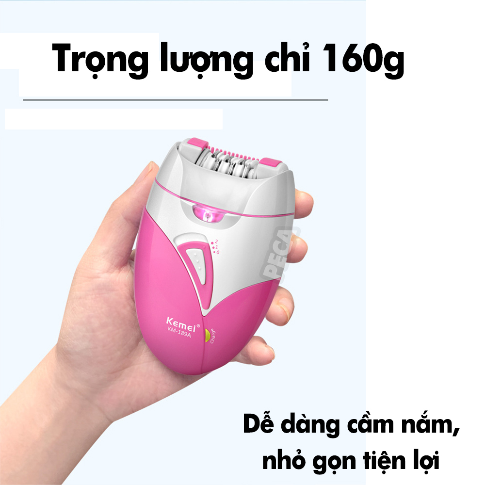 Máy tẩy lông Kemei KM-189A tẩy và nhổ lông toàn thân, cạo lông tay chân, tẩy sạch lông vùng bikini sử dụng pin sạc chuyên nghiệp điều chỉnh 2 mức tốc độ