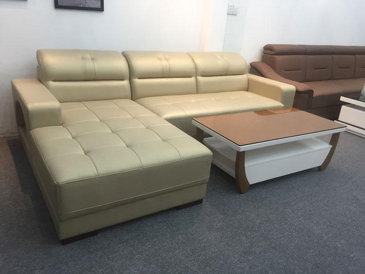 Sofa da góc L Tundo 2m5 x 1m6 tay vuông màu kem có thể chọn màu