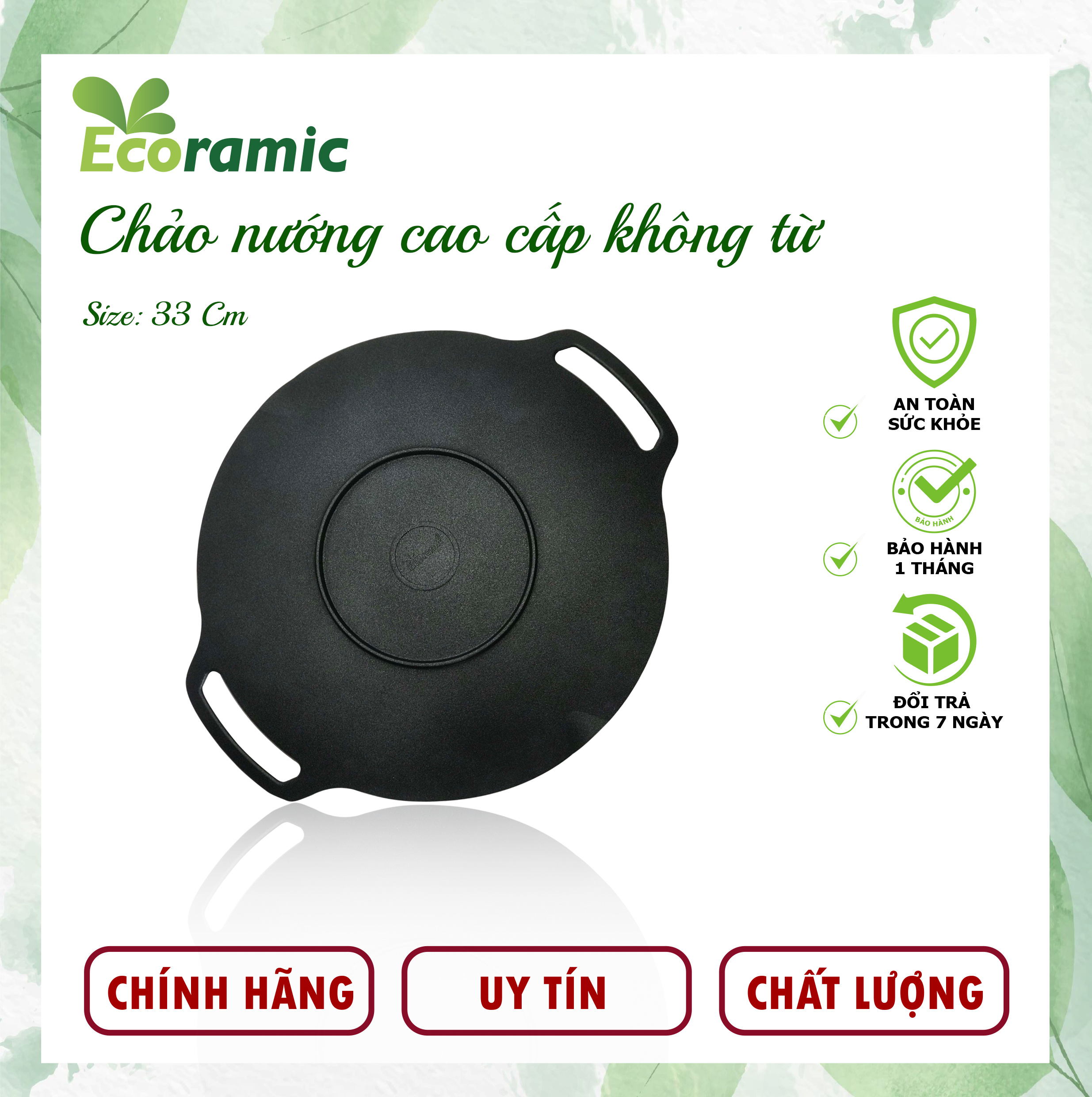 Chảo Đá Nướng Chống Dính Ecoramic Chính Hãng Cao Cấp, Siêu bền size 33cm, Dùng cho mọi loại bếp trừ bếp từ, Bảo hành chính hãng 2 tháng