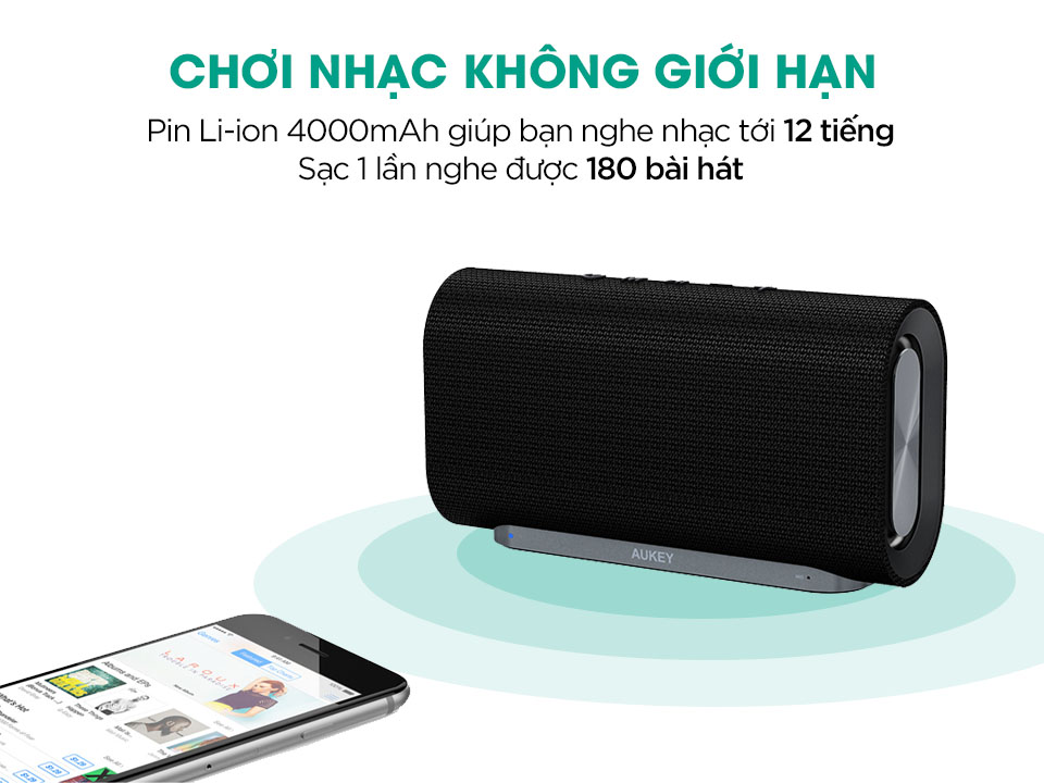 Loa Bluetooth Cao Cấp Aukey Eclipse SK-M30 Silver, Công Suất 2x10W, 12 Giờ Nghe Nhạc, Chất Liệu Woven Fabric - Hàng Chính Hãng