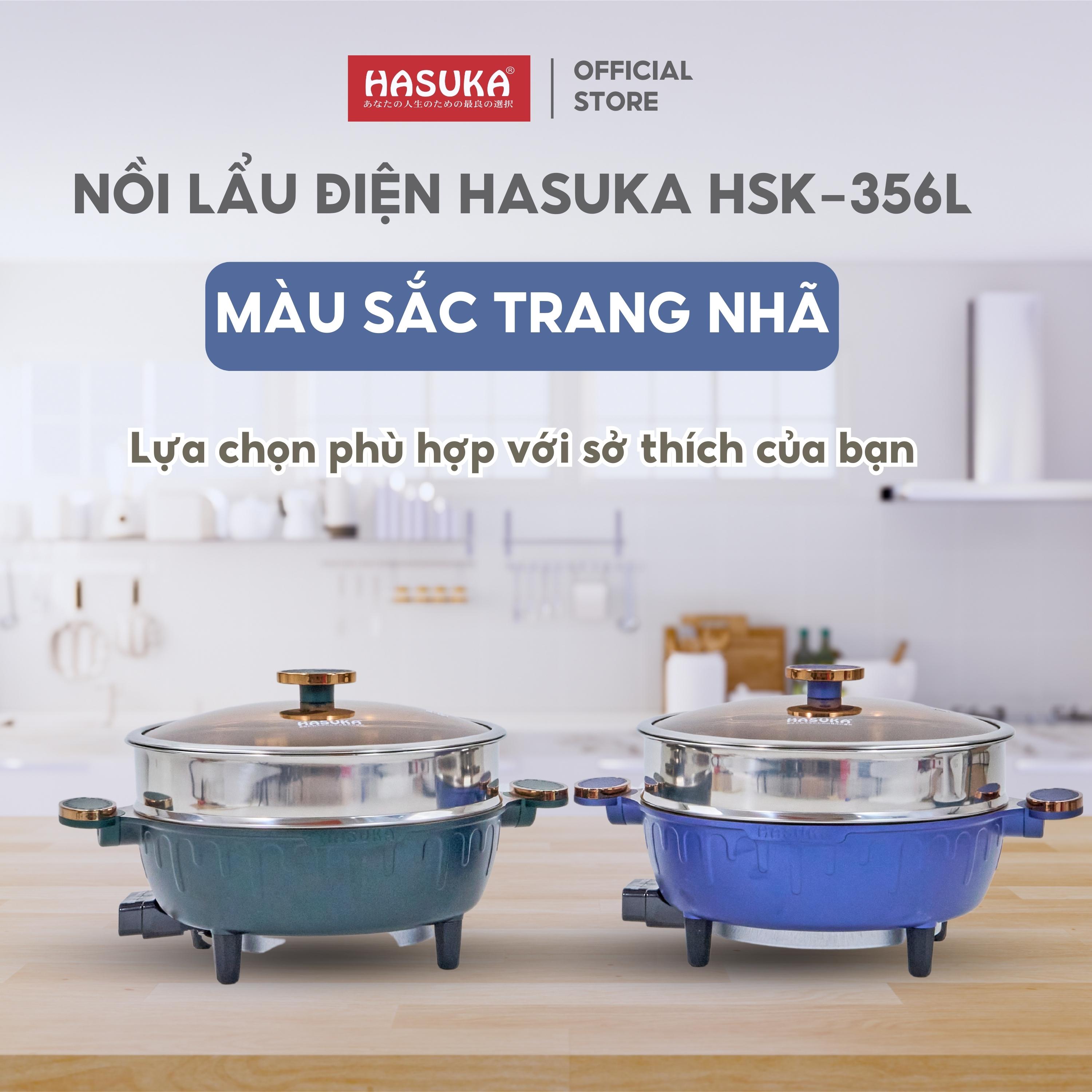 Hình ảnh Lẩu điện đa năng HASUKA HSK-356L dung tích 6L, công suất 1500W- Vung kính chịu nhiệt, lòng nồi chống dính an toàn - HÀNG CHÍNH HÃNG