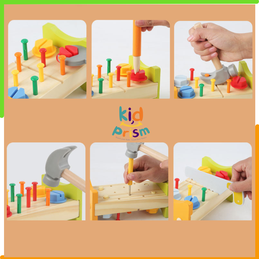 Bộ đồ chơi dụng cụ xây dựng cho bé từ 2 tuổi - Luyện tập kĩ năng cơ bản cho bé - Đồ Chơi Gỗ, Đồ Chơi Mầm Non An Toàn Bé Phát Triển