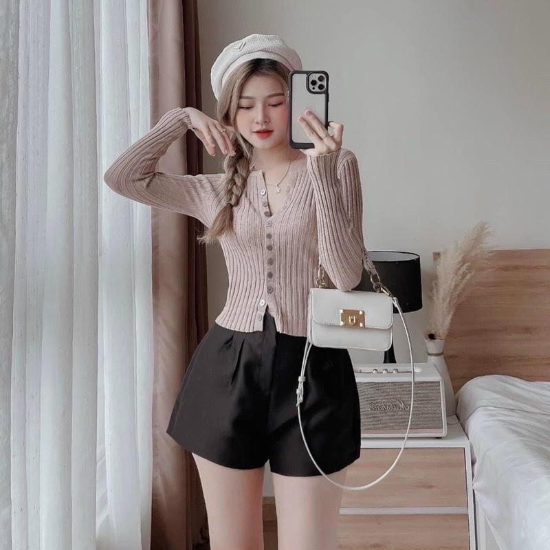 Áo len gân đũa tay dài nữ cài cúc dáng ôm co giãn dày dặn mềm mịn, Cardigan len dệt kim kiểu maxi sang chảnh trẻ trung
