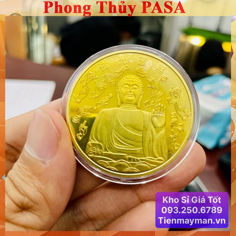 Đồng Xu Đức Phật, Phật Tổ Như Lai Mạ Vàng Quà Tặng Bình An May Mắn, mẫu NGỒI, tặng túi gấm đỏ - NELI - RƯỚC LỘC XUÂN