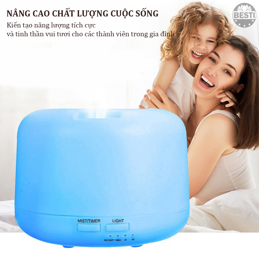 Máy Xông Tinh Dầu Dung Tích Lớn 500ml Có Điều Khiển Từ Xa Besti Y01,  Máy Khuếch Tán Tinh Dầu Đèn Led Đổi Màu - Hàng Chính Hãng