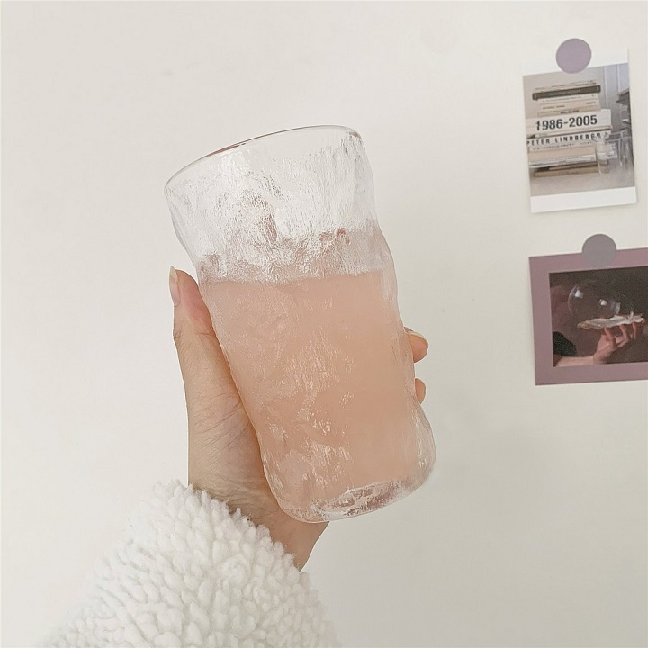 Bộ 6 Cốc Thủy Tinh decor dáng cao vân nhám phong cách Hàn Quốc dung tích 355 ml cao cấp