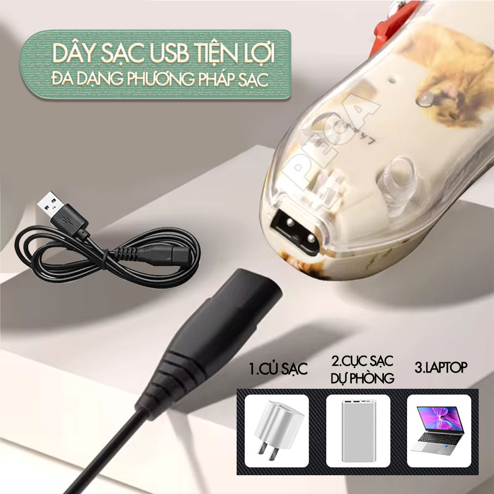 Tông đơ cắt lông thú cưng Kemei KM-CW2100 sử dụng không dây có thể cắt cho chó, mèo...công suất mạnh 5W - Hàng chính hãng