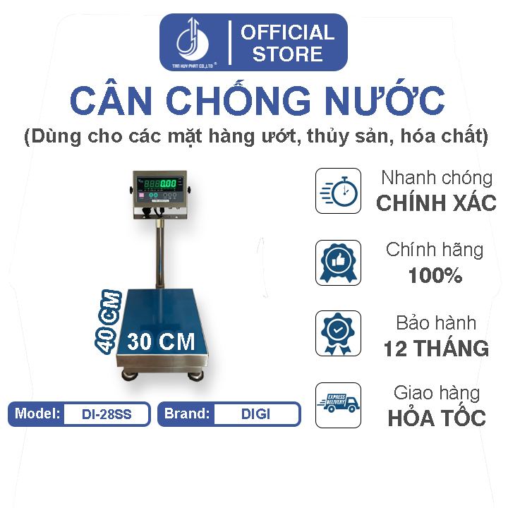 Cân Điện Tử Chống Nước DI28SS - Mặt Bàn Cân Inox 300x400MM