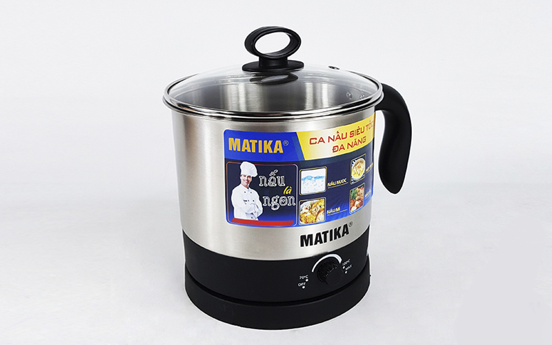 Ca Nấu Đa Năng 1.6L Inox 304 Matika MTK-1612 Công Suất 600W ,Ca Nấu Siêu Tốc,Nồi Lẩu Điện Mini,Nấu Mì. Nấu Lẩu,Đun Nước,Luộc Trứng -Hàng Chính Hãng