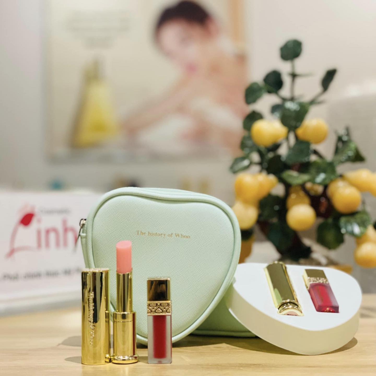 Set Son dưỡng môi Whoo Glow Lip Balm Special Set Tặng Túi Tim