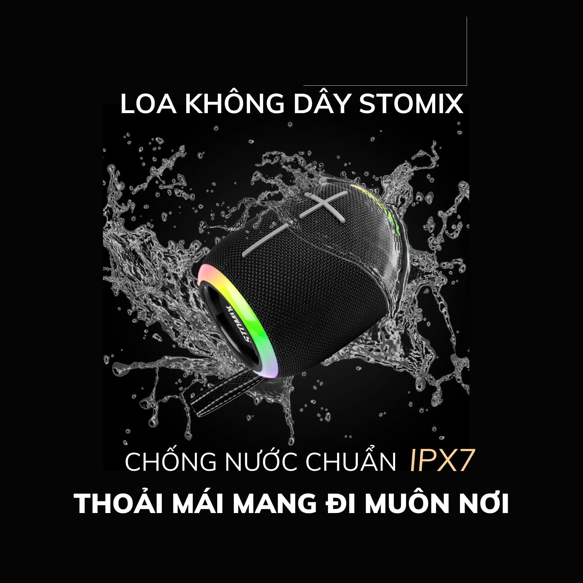 Loa Sothing Stomix Gochek Bluetooth C8, Chống nước IPX7, chuẩn nén âm thanh AAC, ghép nối 2 loa cùng lúc, Pin 3000mAh- Hàng chính hãng