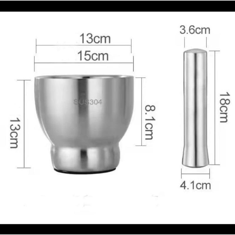 Bộ Cối Chày Inox 304 Cao Cấp Không Gỉ Tặng Thìa Inox Và Nắp Dạng Trống Size 10cm,INOX ĐẸP