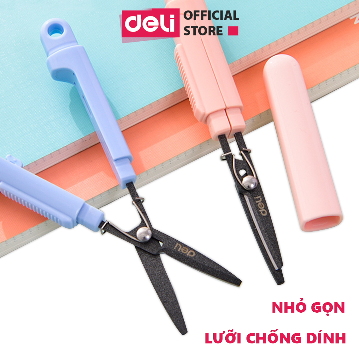 Kéo mini tiện lợi 105mm Deli - Có khóa an toàn - Xanh/ Hồng - 77761