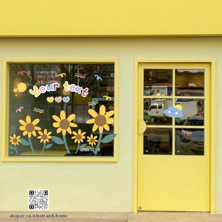 Hình dán hoa mùa hè aesthetic trang trí gương, kính cửa hàng cute 13