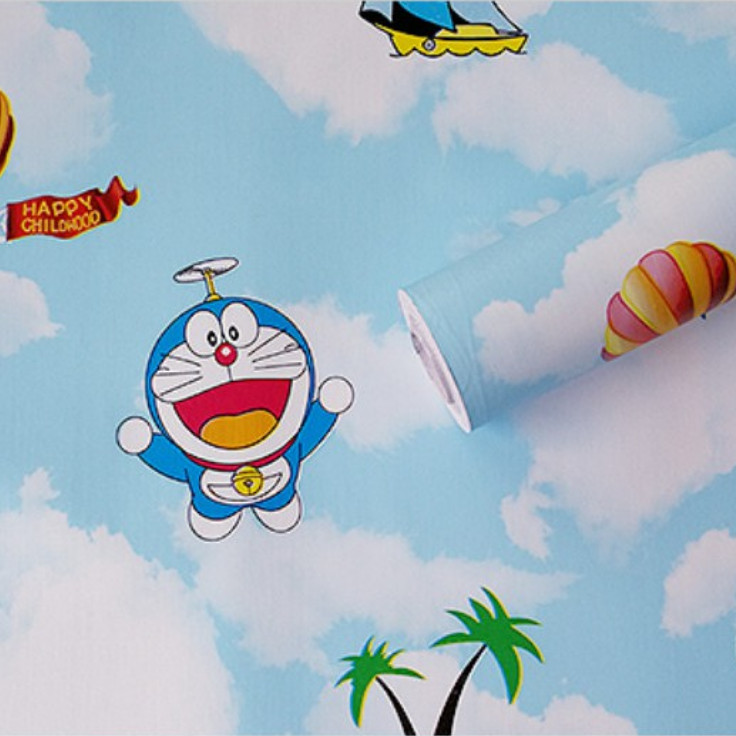 Cuộn 5m Decal Giấy Dán Tường DOREMON BẦU TRỜI XANH