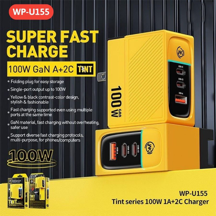 Cốc sạc nhanh WP-U155 WEKOME 3 cổng 100W 1A+2C cherger- Hàng chính hãng