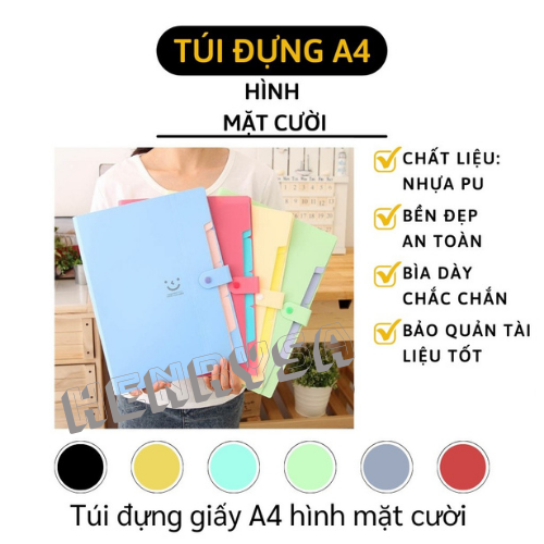 Túi đựng giấy A4/Bìa đựng hồ sơ/Tập đựng tài liệu hình mặt cười 32.5x14cm (giao màu ngẫu nhiên) - HENRYSA