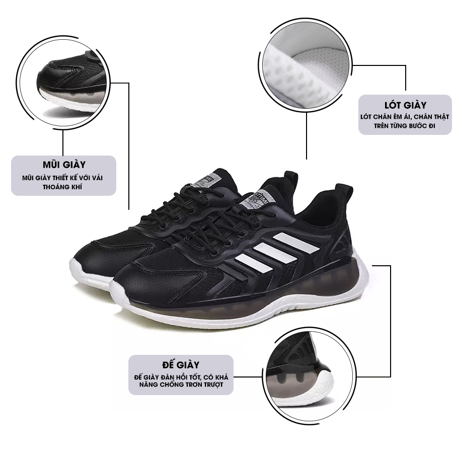 Giày Thể Thao Nam MENDO - Giày Sneaker Màu Đen - Màu trắng , Đế Cao, Thoáng Khí - G5538