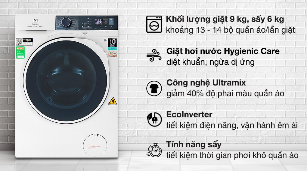 Máy giặt sấy Electrolux Inverter 9 kg EWW9024P5WB - chỉ giao HCM
