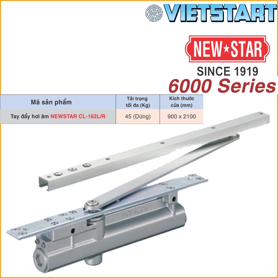 Tay đẩy hơi âm NEWSTAR 6000 Series - 45-65-85kg Made in Japan - Dừng ở góc 90 độ, dùng cho cửa gỗ, cửa thép