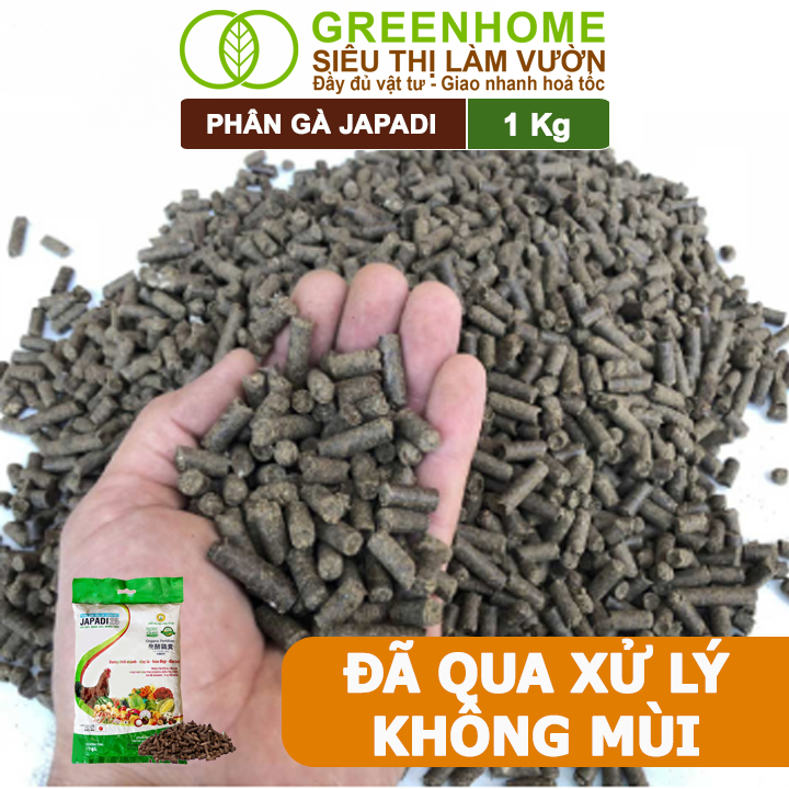 Phân Gà Greenhome Japadi, Bao 1kg, Nhập Khẩu Nhật, Viên Nén, Tốt Đất, Hữu Cơ, Nhiều Trái