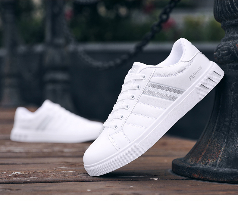 Giày thể thao sneaker nam Sans202 trắng sọc bạc