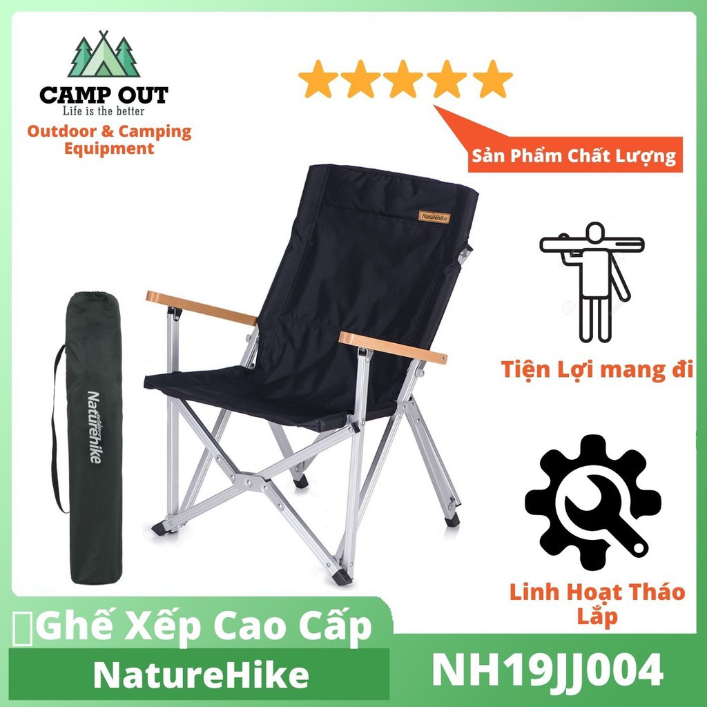 Ghế cắm trại Naturehike NH19JJ004 du lịch dã ngoại lưng tựa thư giãn tay gỗ khung nhôm vải chống rách thoáng khí A030