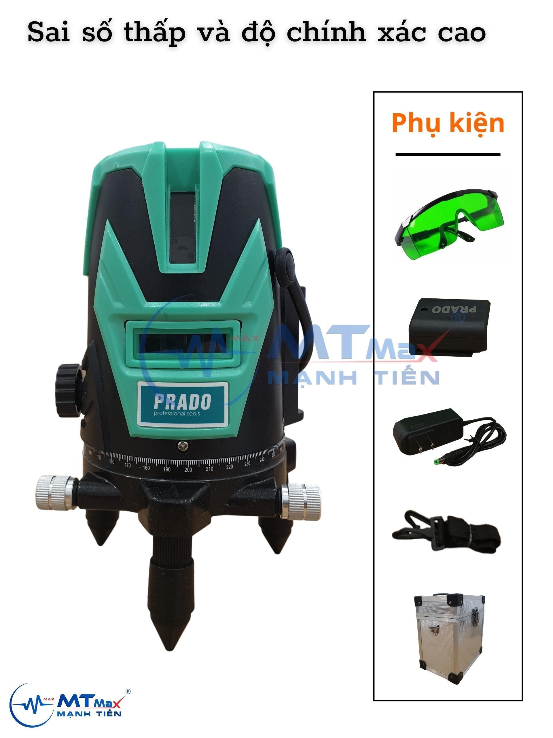 Máy Cân Bằng Laser Prado, Máy Bắn Tia Laser Đèn Siêu Sáng loại 5 tia tiện dụng dành cho thợ xây thợ mộc làm cửa