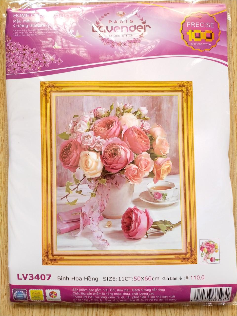 Tranh thêu chữ thập bình hoa khoe sắc LV3407 - 60 x 50 cm - chưa thêu