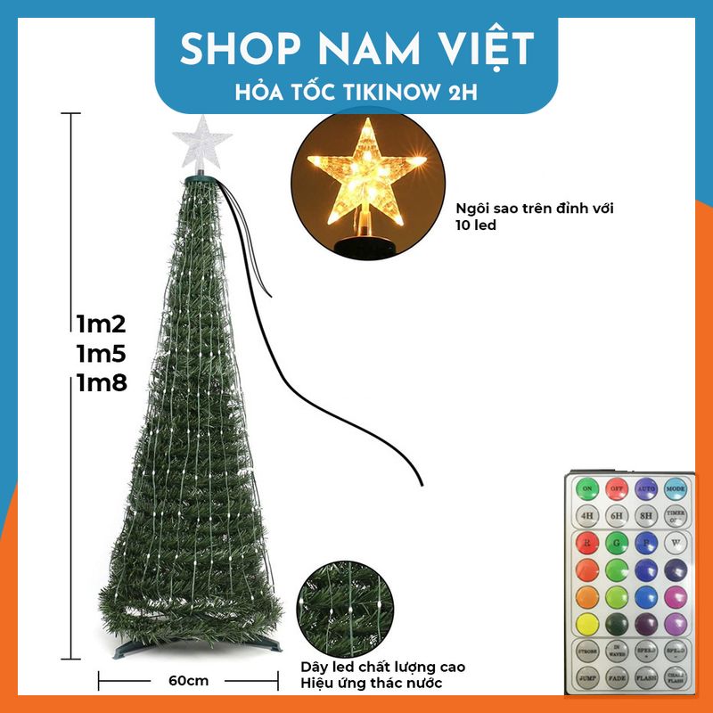 Cây Thông Noel Kèm Đèn Led Điều Khiển Remote, Có Thể Gấp Gọn, Trang Trí Giáng Sinh