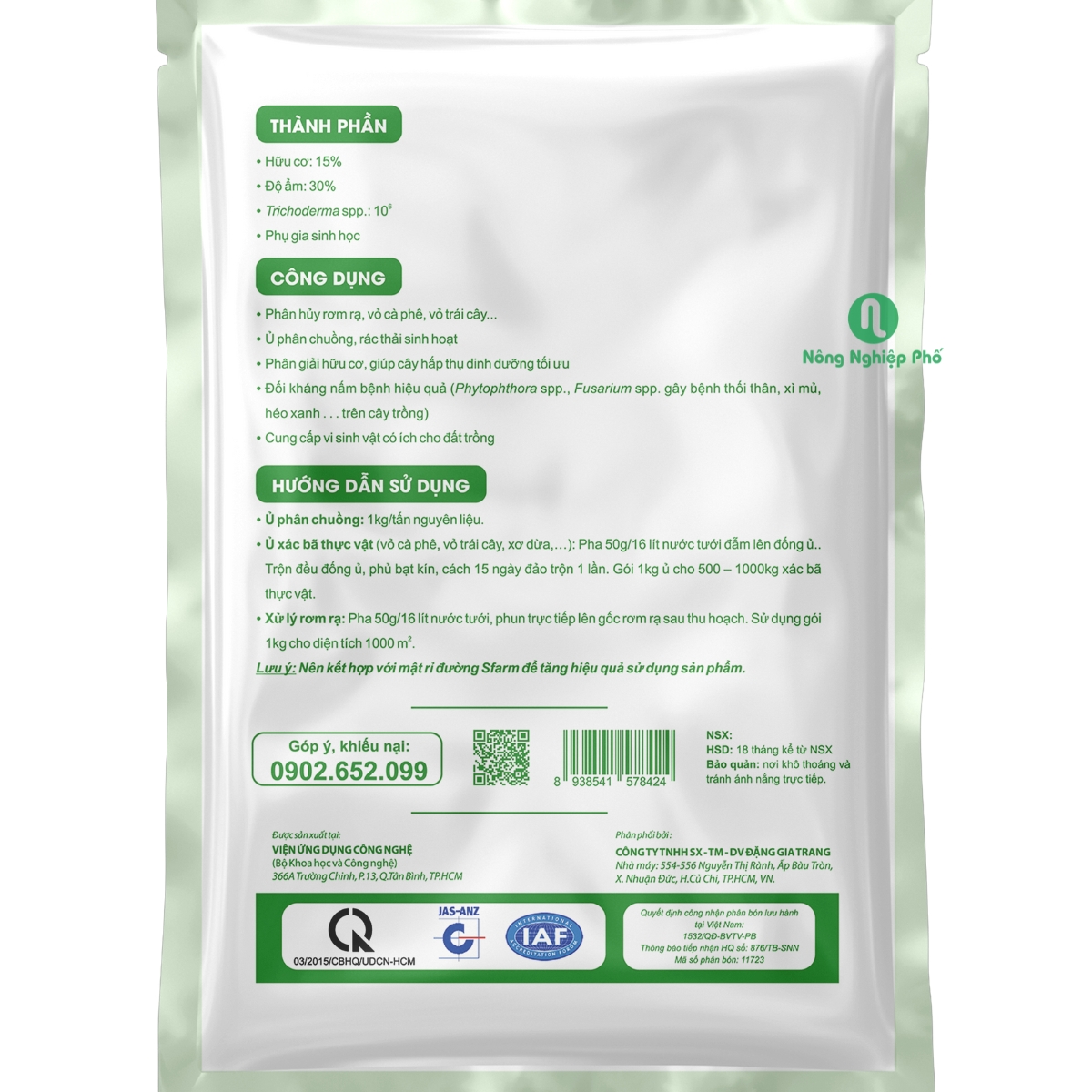 Chế phẩm vi sinh Trichoderma SFARM chuyên ủ phân hữu cơ - Gói 1kg