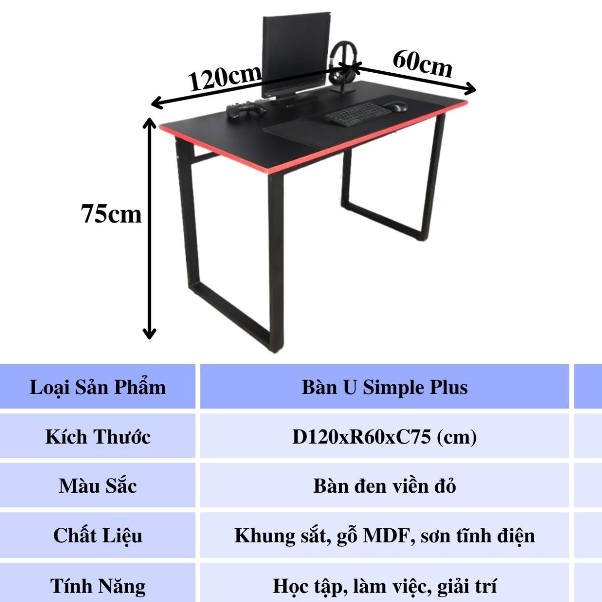 Bàn Chữ U Mặt Gỗ MDF Chuẩn Xuất Khẩu Phù Hợp Làm Việc, Học Tập Giải Trí Vững Chắc, Chân Kim Loại, Nhiều Kích Thước