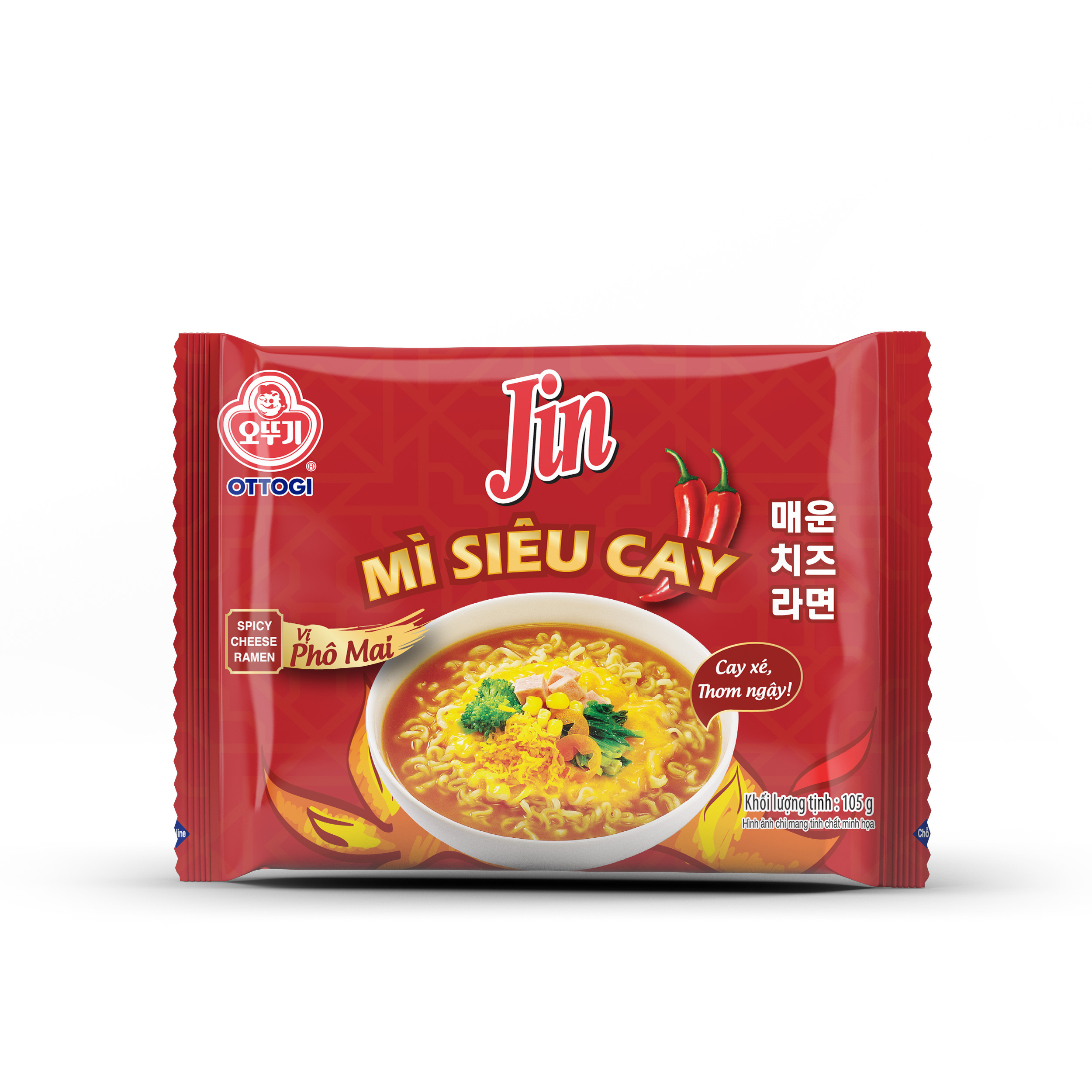 Combo 5 gói Mì Jin siêu cay vị phô mai Ottogi 105g