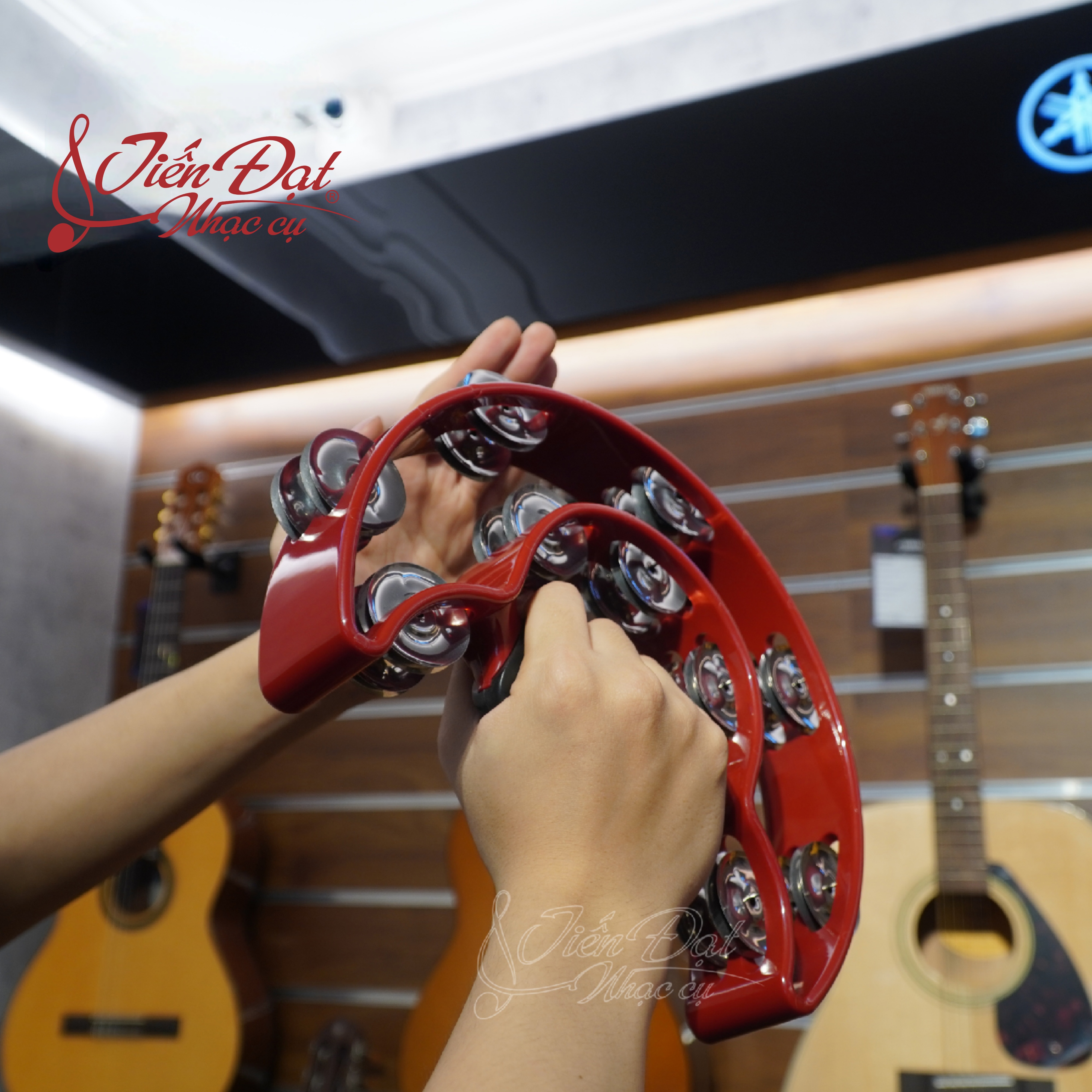 Trống Lắc, Trống Gõ Tambourine Loại Tròn - Khuyết Chất Liệu Nhựa Xi Inox Cao Cấp