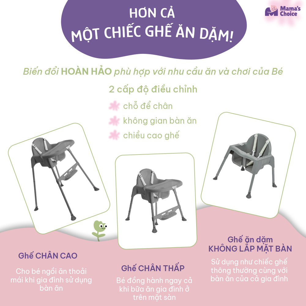 Ghế Ăn Dặm Mama's Choice, Ghế Cho Bé Tập Ăn Dặm, Kiểu Dáng Chắc Chắn Dễ Tháo Lắp và Vệ Sinh [Sản Phẩm Mới Tặng Gặm Nướu]