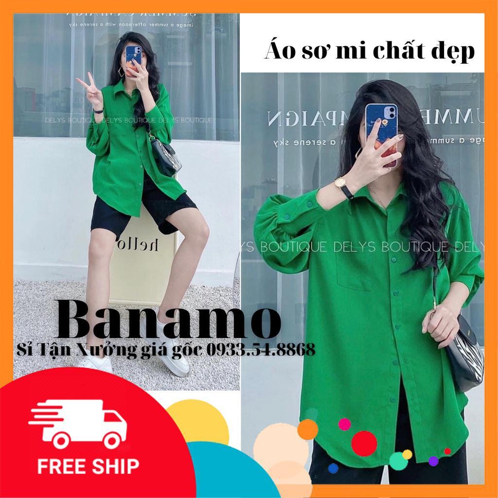 Áo sơ mi nữ dài tay Banamo Fashion áo sơ mi nữ thiết kế màu xanh 324