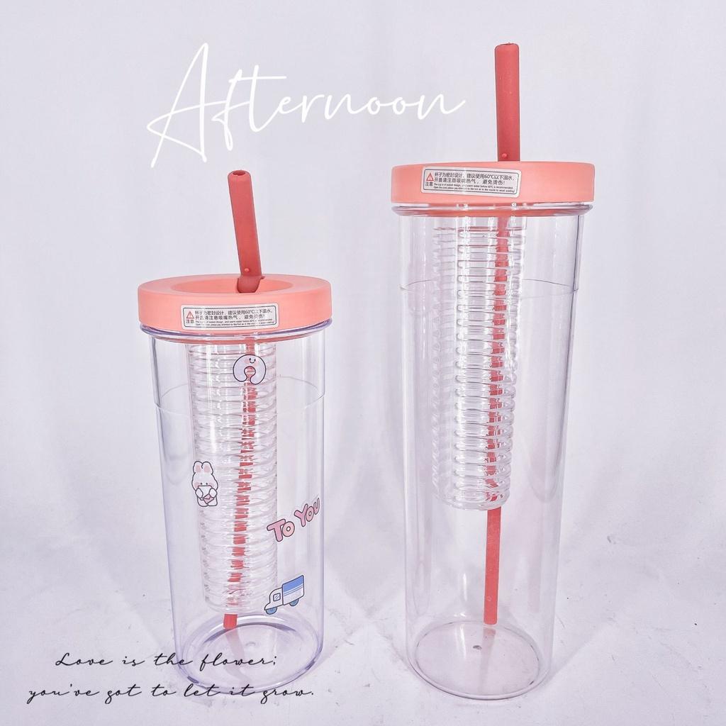 PVN43998 Bình Nước Nhựa Có Ống Hút Lọc Trà Tiện Lợi Cho Học Sinh