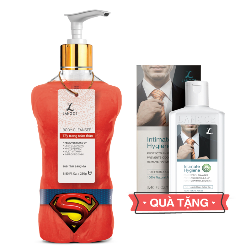 Gel Tắm Tẩy Trang Sáng Da, Làm Sạch Lớp Trang Điểm Toàn Thân 250ml cho Nam TẶNG Gel Vệ Sinh Vùng Kín Nam 100ml LANGCE