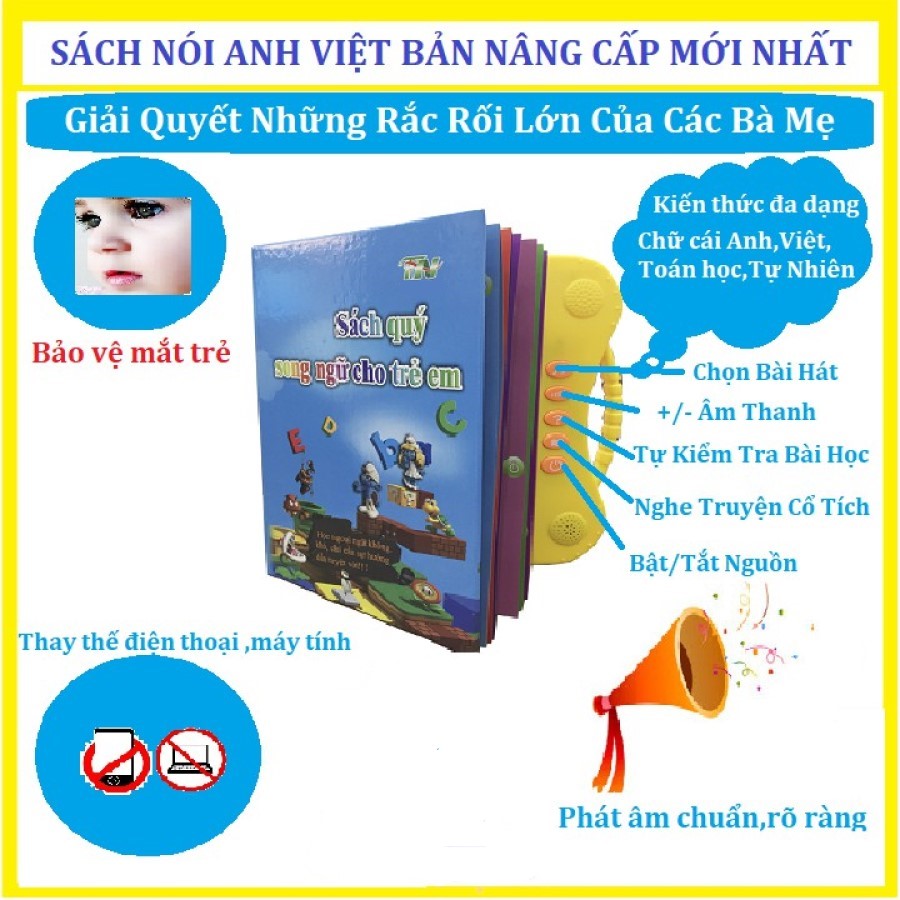 Sách quý điện tử song ngữ Anh – Việt cho bé (Bản nâng cấp 3+) Sách nói điện tử song ngữ (Anh - Việt)  giúp trẻ học tốt Tiếng Anh