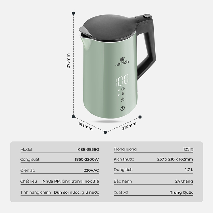 Ấm đun siêu tốc Elmich 1.7L KEE-3856 - Hàng chính hãng
