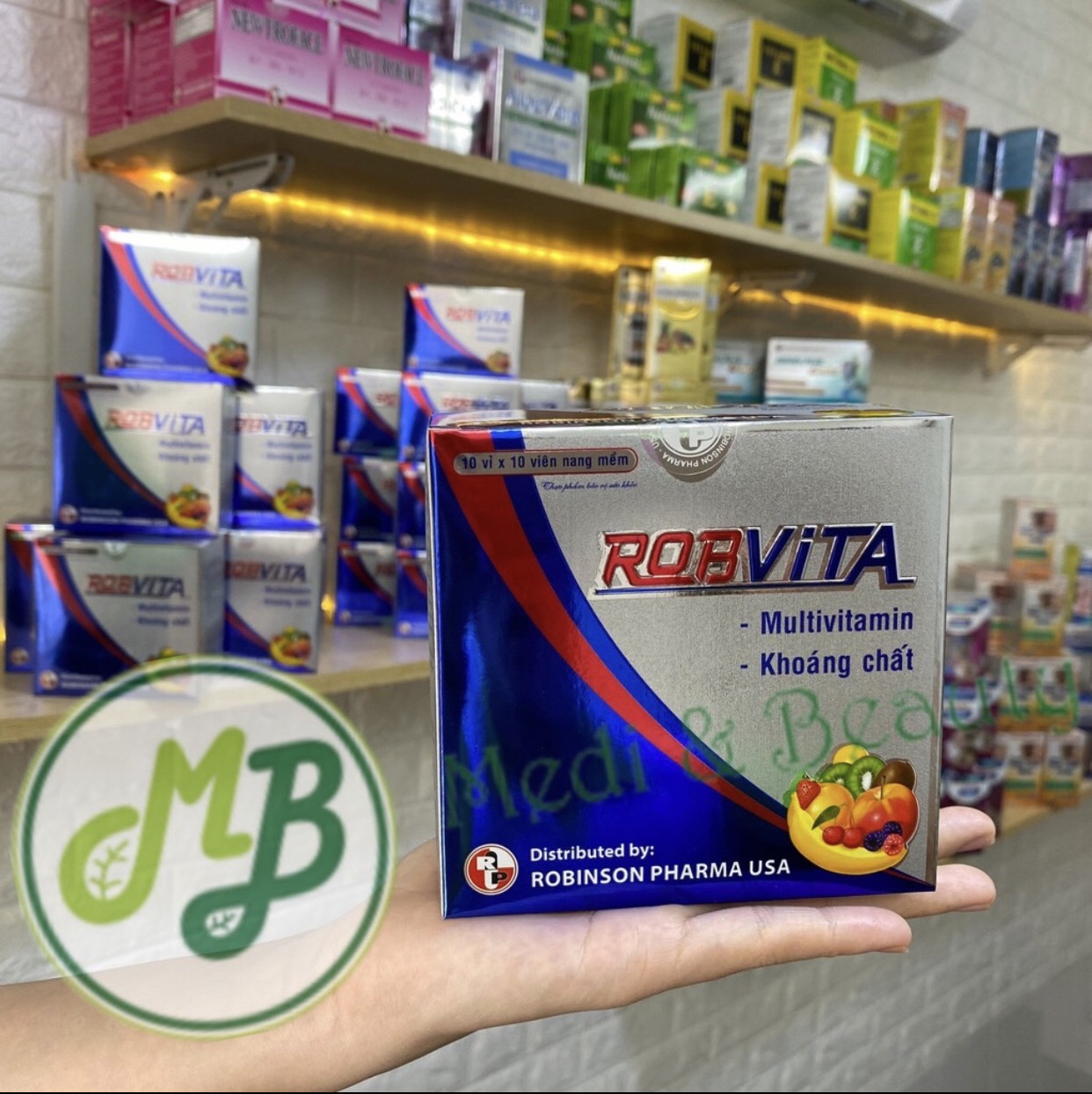 COMBO 2 HỘP TPCN bổ sung multivitamin và khoáng chất bồi bổ sức khỏe Robvita –Medibeauty- Robinson Pharma Usa-Hộp 100 viên Tặng 1 áo mưa dù cao cấp