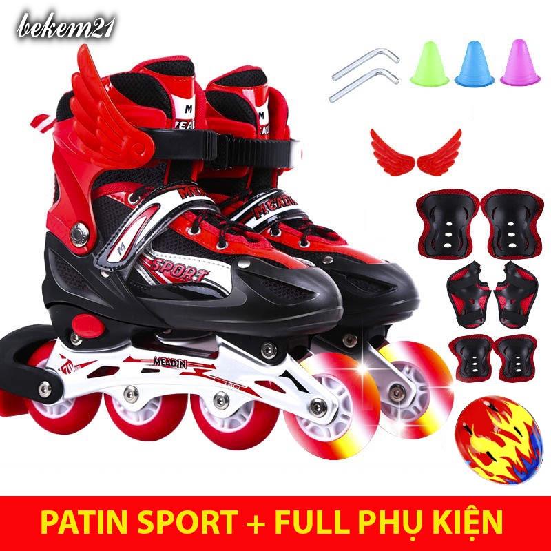Giày Patin trẻ em Sport 2 lớp flash,khung hợp kim, tặng FULL 20 món bảo hộ và phụ kiện