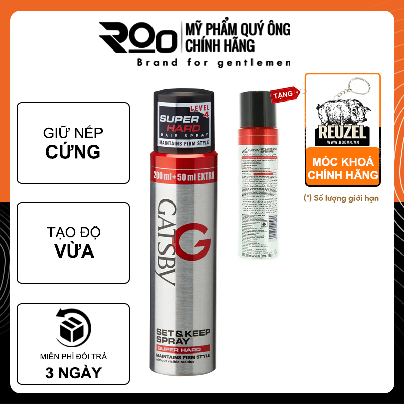Gôm Xịt Tạo Kiểu Tóc Cứng Bóng Gatsby Set & Keep Hair Spray Super Hard - Tặng móc khoá chính hãng