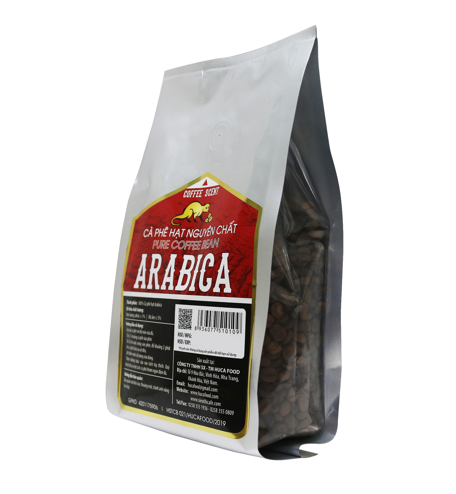 Cà Phê Hạt Arabica Rang Mộc 100% Nguyên Chất Con Chồn Vàng - Túi 500Gr