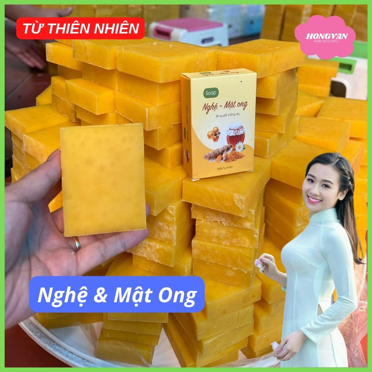 Combo 2 bánh xà bông nghệ và mật ong (2x100g) giúp sáng da ngừa mụn giảm thâm tặng lưới tạo bọt